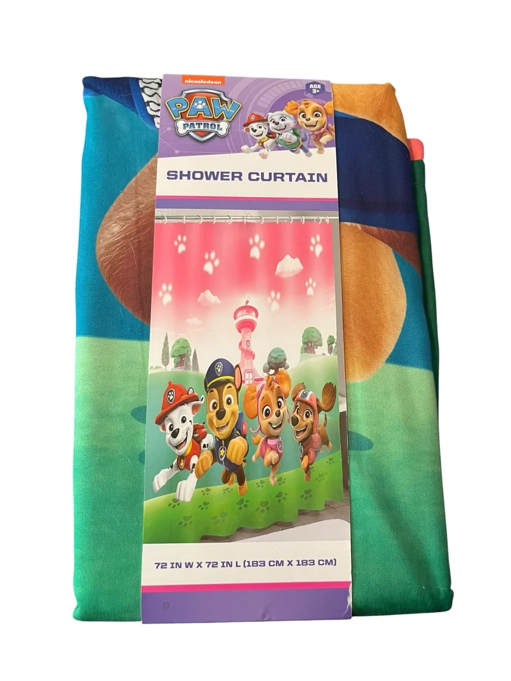 Paw Patrol Pink, Green & Blue Kids Shower Curtain